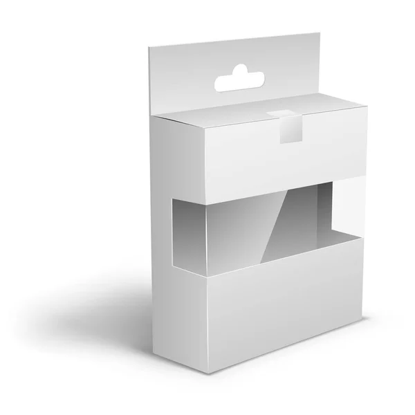 空白白色产品包装盒与衣架切割和透明显示膜矢量模板应用个人设计 — 图库矢量图片