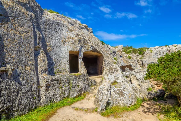 Cala Morell Ancient Caves Served Necropolis Summer Sunny Day Menorca — Stock Photo, Image