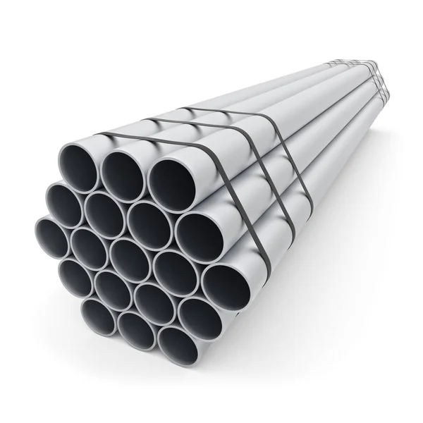 Steel Pipes Bundle Isolated White Background Rendering — Stock Photo, Image