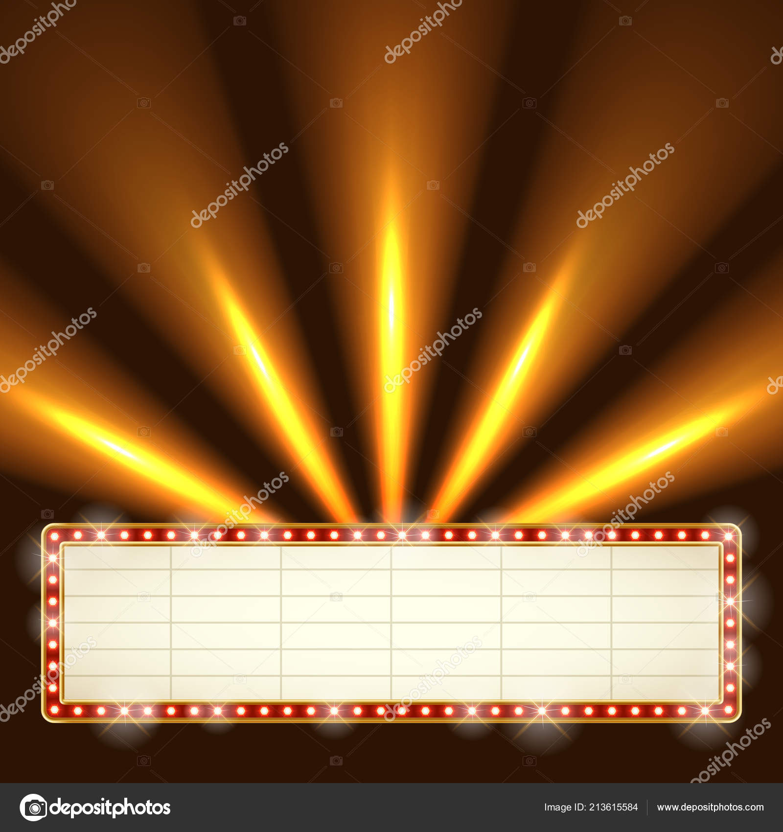Blank Illuminated Marquee Frame Bright Searchlights Background Show