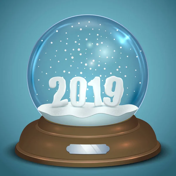 Globo Nieve Navidad Con Figuras Año Nuevo 2019 Caída Copos — Vector de stock