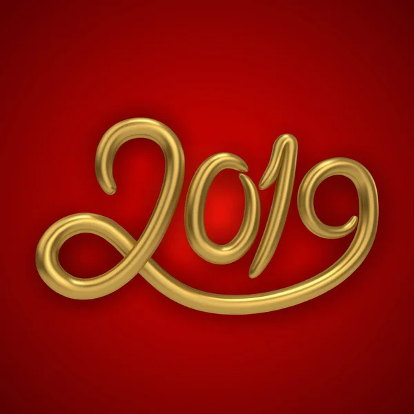 Realistische 2019 Gouden Cijfers Rode Achtergrond 2019 Nieuwjaars Vakantie Card — Stockvector