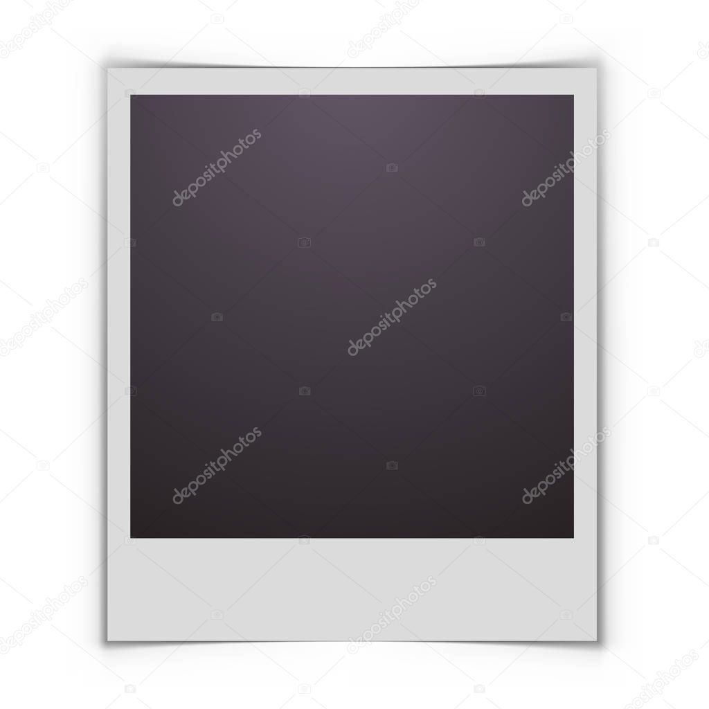 Blank printed photo with shadow creating effect of curved edges vector template.