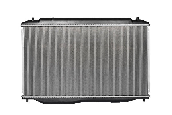 Front view of the new auto radiator isolated on white background.