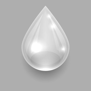 Gri arka plan vektör şablonundaki tek şeffaf su damlası.