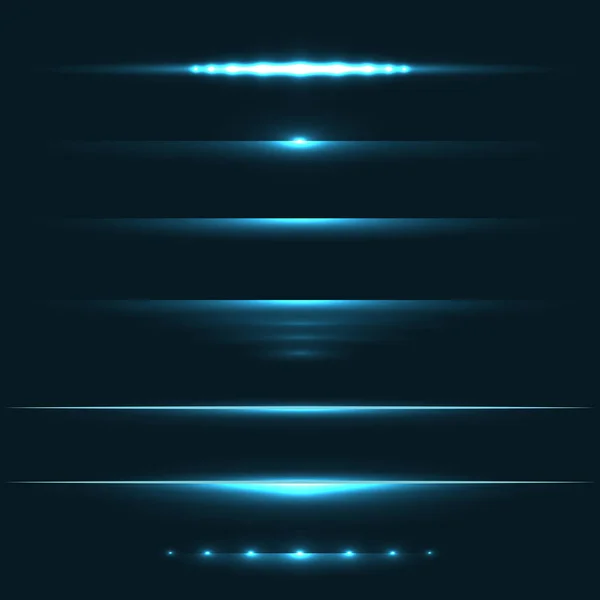 Luz Azul Efecto Destello Divisores Horizontales Conjunto Vectores Elementos Diseño — Archivo Imágenes Vectoriales
