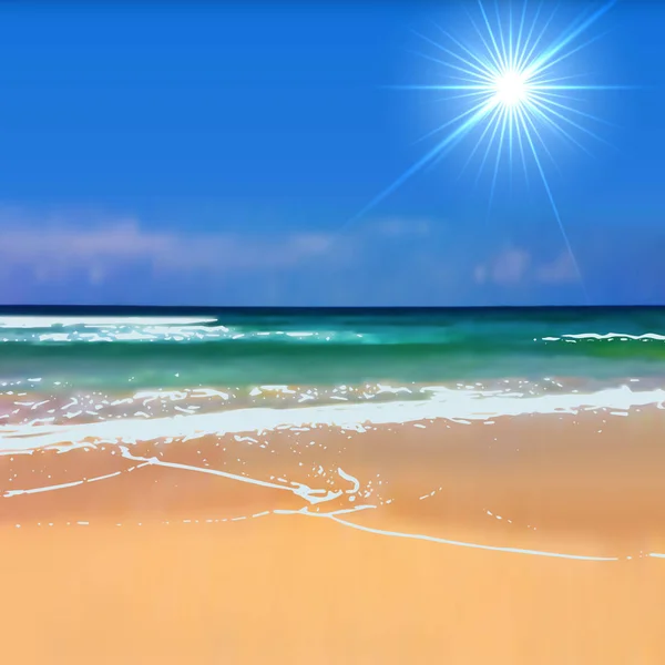 Sommaren Beach Med Ljusa Solen Suddig Vector Bakgrund Gradient Mesh — Stock vektor