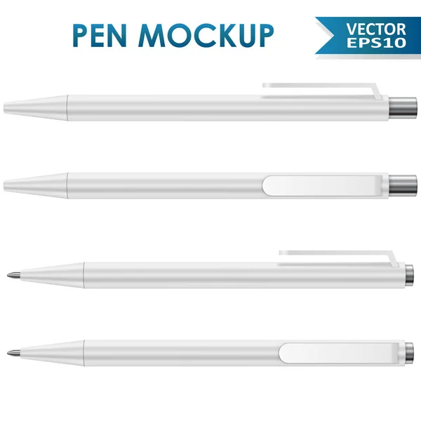 Белые Офисные Шариковые Ручки Изолированы Белом Фоне Векторного Макета — стоковый вектор