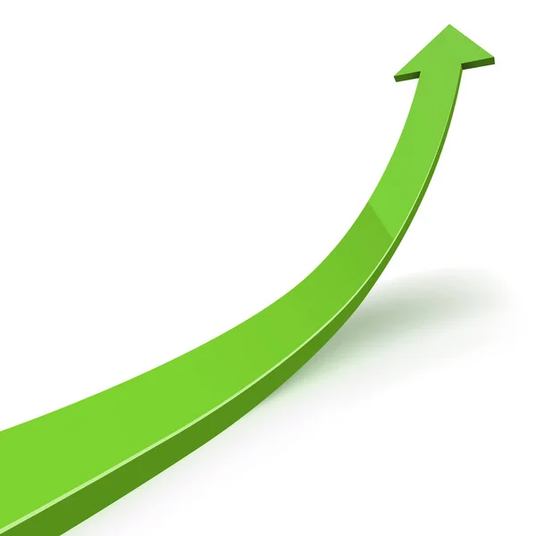 Flecha Verde Doblada Simbolizando Crecimiento Aislado Sobre Fondo Blanco Ilustración — Vector de stock