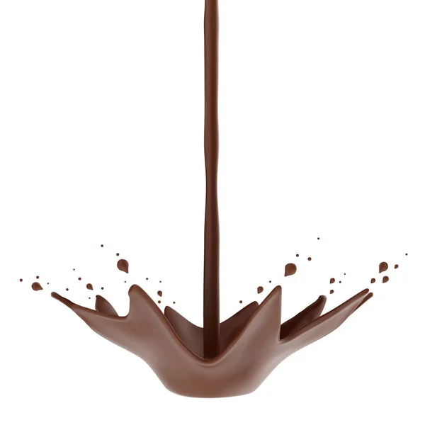 Fluxo Chocolate Quente Com Respingo Coroa Isolada Fundo Branco Ilustração —  Vetores de Stock