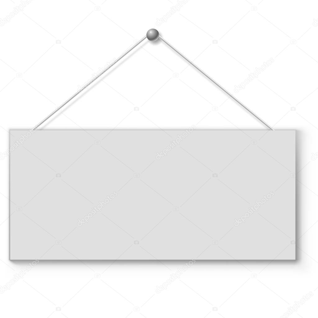 Blank white door plate hanging on the string. Vector illustration.