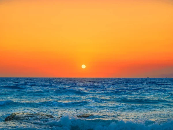 Mittelmeer Meer Orange Sonnenuntergang Hintergrund — Stockfoto