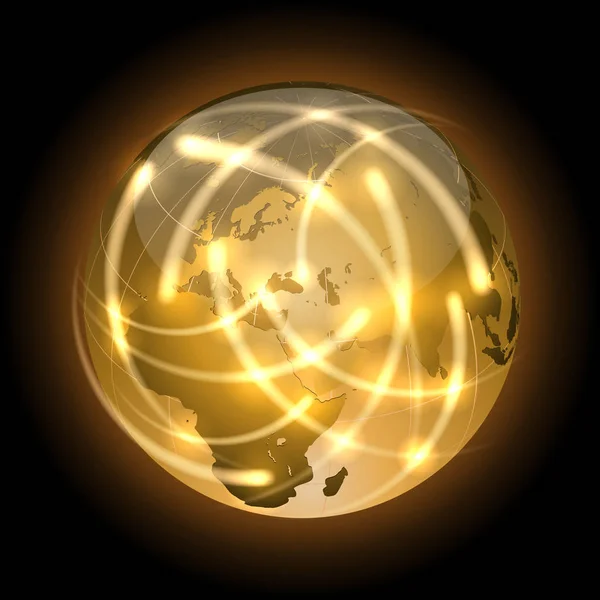 Concept Communication Globe Avec Des Traces Lumière Tournant Autour — Image vectorielle