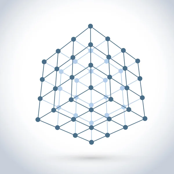 Cube Géométrique Treillis Métallique Isolé Sur Fond Blanc — Image vectorielle