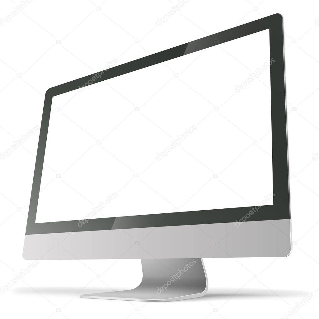 Modern grey metallic blank monitor isolate don white background. Vector illustration.