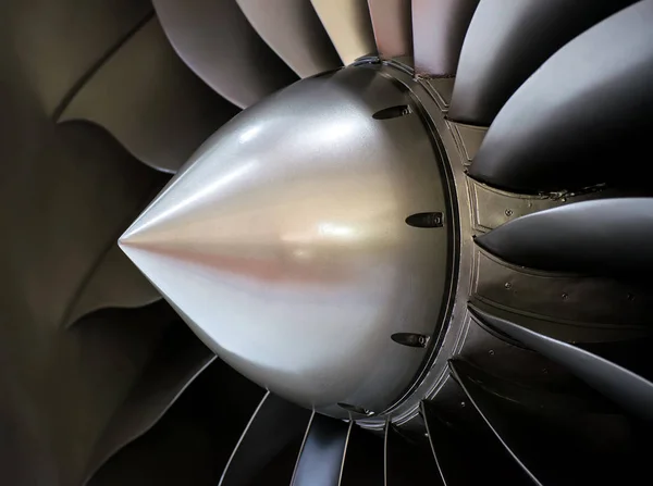 Close-up of a large jet engine turbine blades — Stock Photo, Image