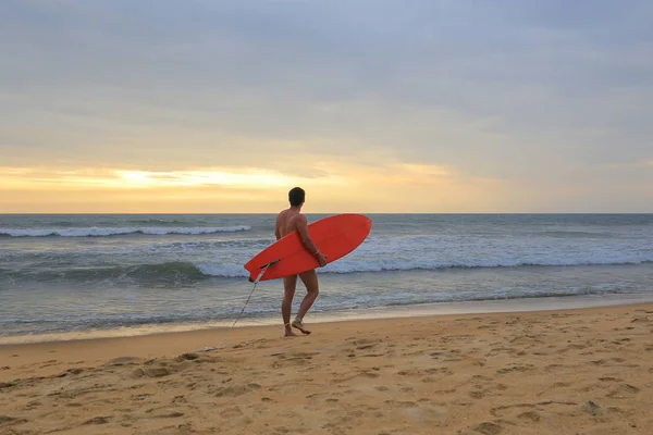 Vista Trasera Del Surfista Con Tabla Surf —  Fotos de Stock