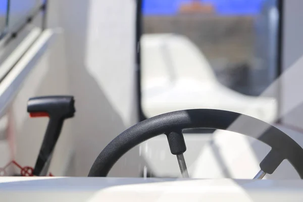 Volante Barco Motor Com Controle Acelerador Cockpit — Fotografia de Stock