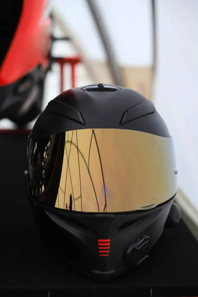 Casco Choque Moto Color Negro —  Fotos de Stock