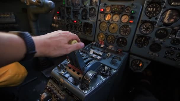 Dźwignia Wzdłużna Kokpicie Samolotu Spadaj — Wideo stockowe