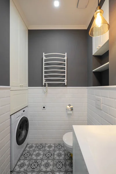 Moderní Koupelna Interiér Bílé Barvě — Stock fotografie