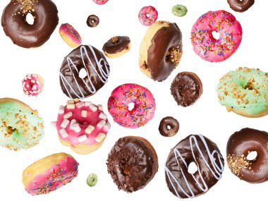 Çok lezzetli Donuts havada uçan