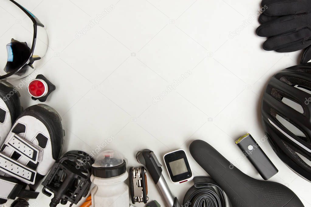 Some bicycle accessories on the white background