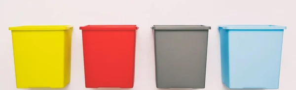 Four Empty Plastic Trash Bins Sorting Garbage — Stock Photo, Image