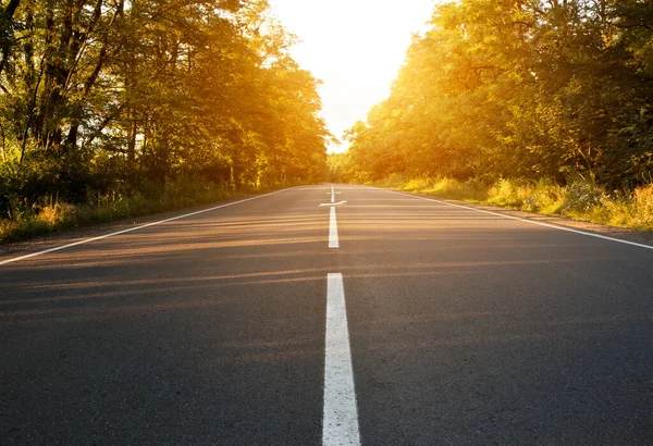 Die Leere Asphaltstraße Wald Abend — Stockfoto