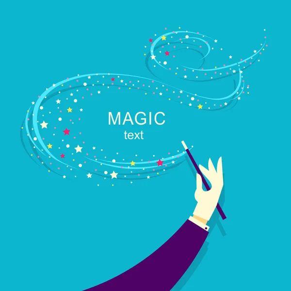 Mano Mago Che Tiene Magia Wand Vector Illustrazione Trucco Sfondo — Vettoriale Stock