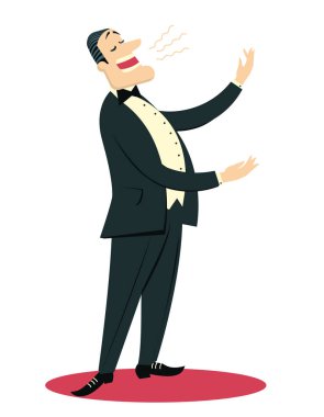 Tiyatro tasarımı için beyaz izole Opera şarkıcı adam şarkı söylüyor