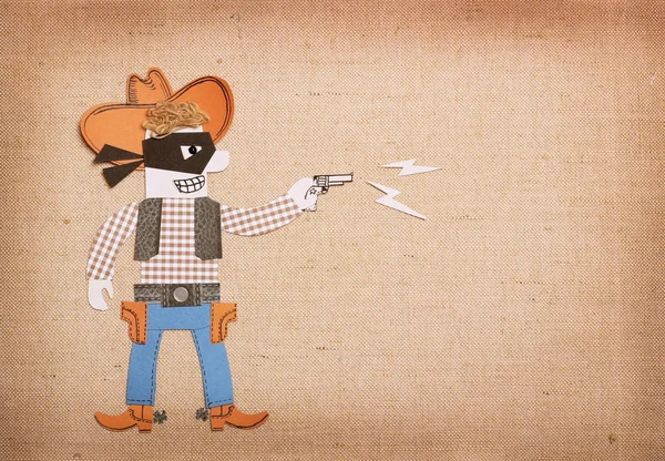 テキサス カウボーイ服と銃と黒マスクの盗賊 紙のテキストやデザインのアプリケーションをカット — ストック写真