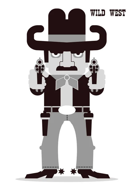 Vaquero Apuntando Las Armas Hombre Occidental Americano Con Sombrero Vaquero — Vector de stock