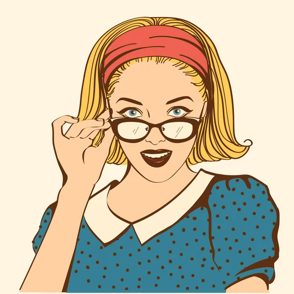 Retro güzel kadın yüzü güneş gözlüklü. Vektör portre üzerinde beyaz izole