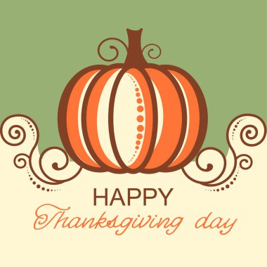 Mutlu Şükran günü kartı kabak ve dekoratif vinyetlerin ve tatil metinler ile 
