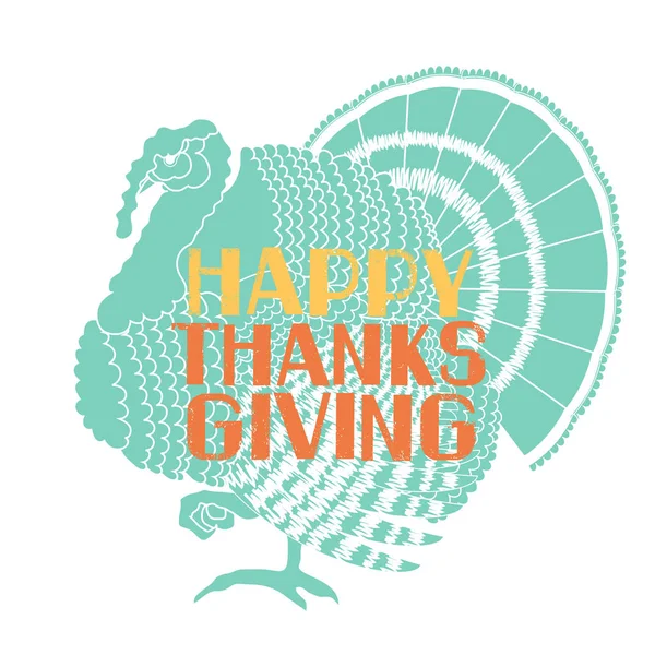 快乐的感恩节贺卡与字母装饰和土耳其鸟剪影背景 — 图库矢量图片