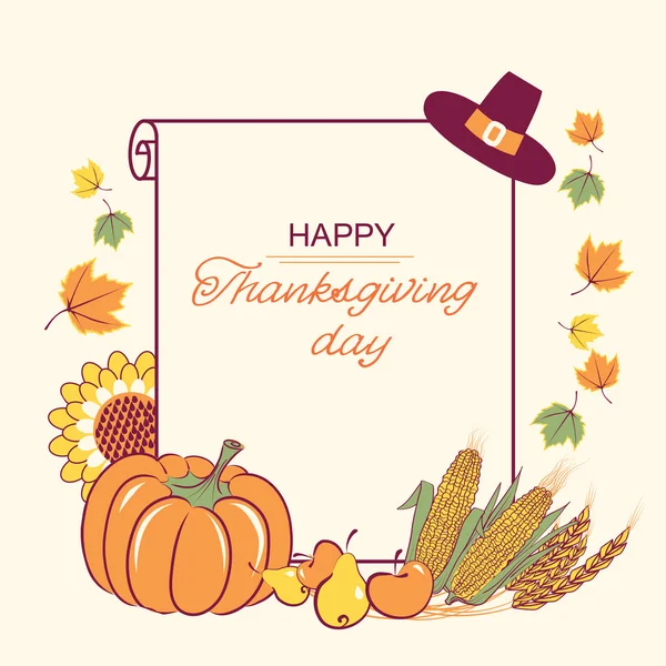 Happy Thanksgiving Achtergrond Met Seizoensgebonden Decoratie Tekst Scroll Papier — Stockvector