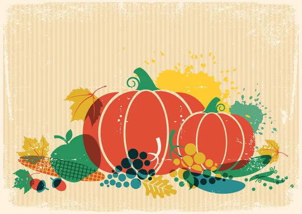 Autumn Harvest Festival Illustration Autumn Vegetables Thanksgiving Autumn Old Paper — Stock Vector