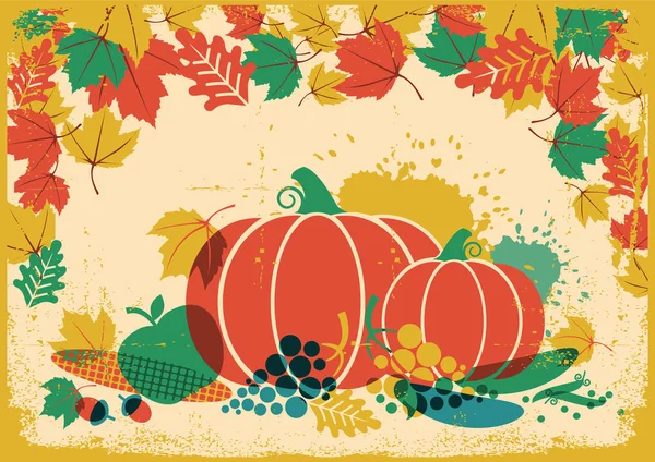 Autumn Harvest Festival Vintage Illustration Autumn Vegetables Thanksgiving Autumn Old — Stock Vector