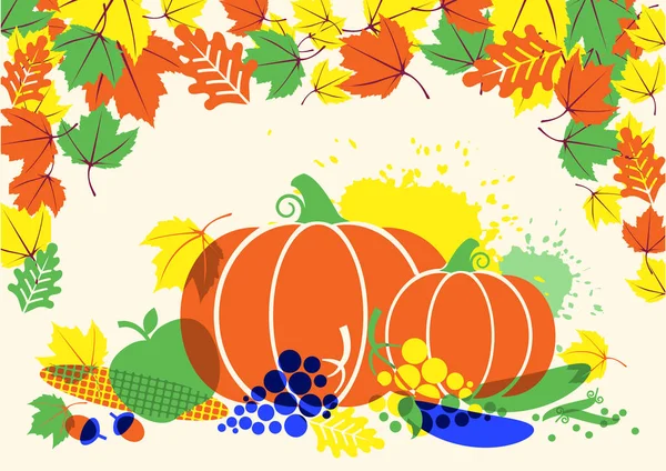 Autumn Harvest Festival Illustration Leaves Vegetables Thanksgiving Background — Stock Vector