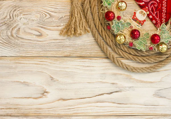 Wild American Christmas Background Christmas Wreath Cowboy Lasso Wood Texture — Stock Photo, Image