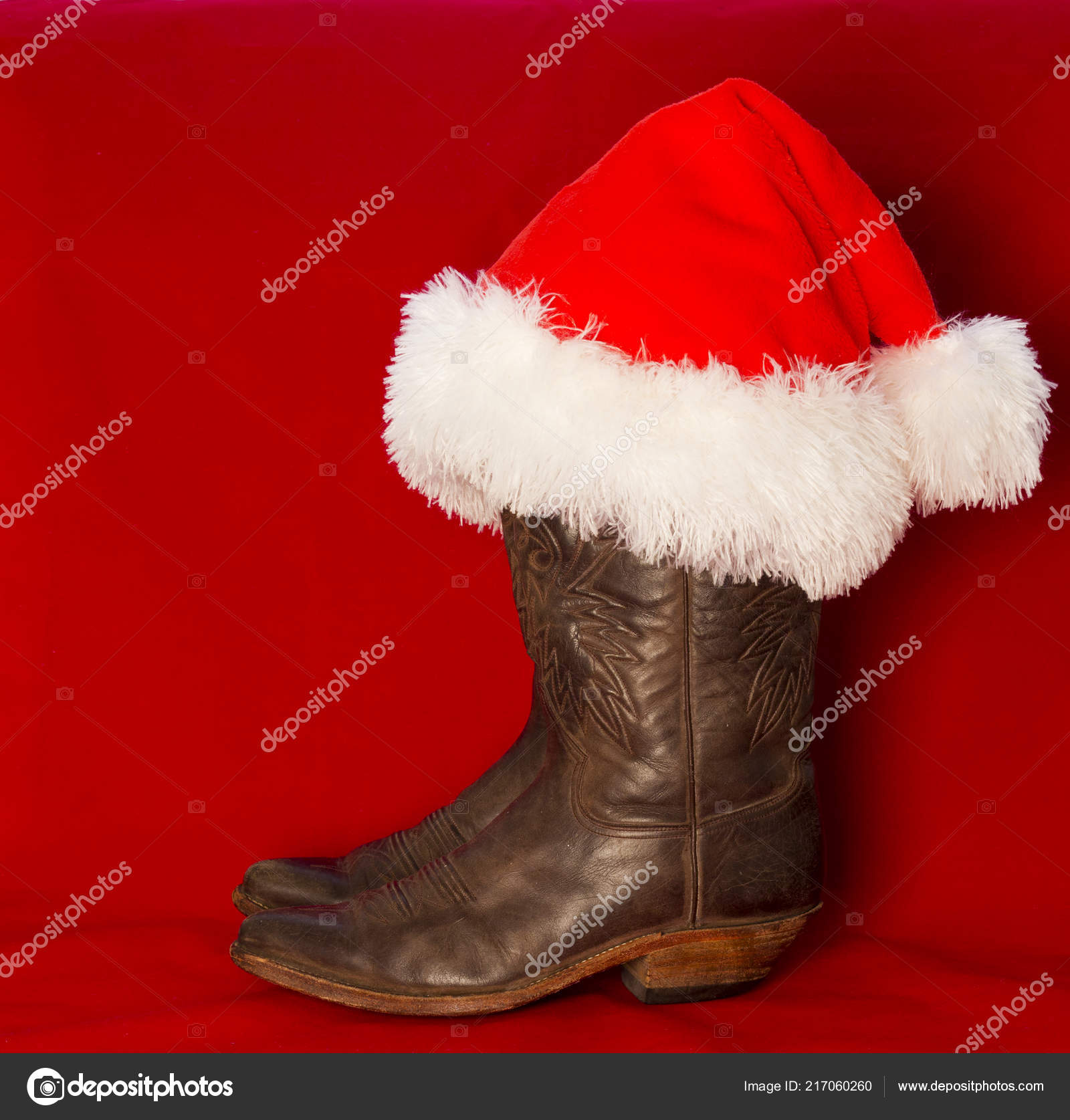 Cowboy Christmas Background Traditional American Cowboy Boots Red