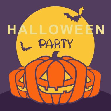 Cadılar Bayramı partisi kartı kabaklar ve gece ay arka plan metin ile