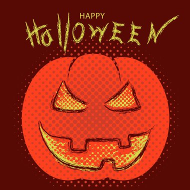 Mutlu Cadılar Bayramı illüstrasyon korkutucu yüz ve metin ile kabak 