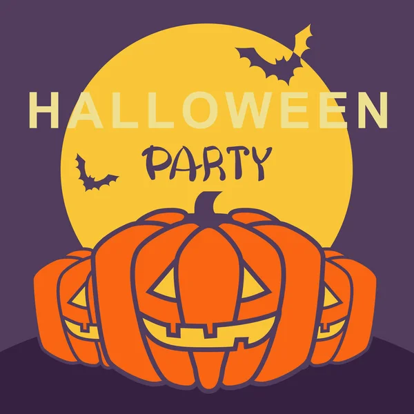 Halloween Party Kaart Met Pompoenen Nacht Maan Achtergrond Met Tekst — Stockvector
