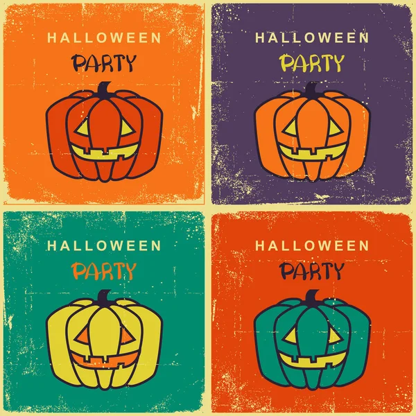 Fête Halloween Cartes Vintage Avec Citrouilles Sur Vieille Illustration Rétro — Image vectorielle