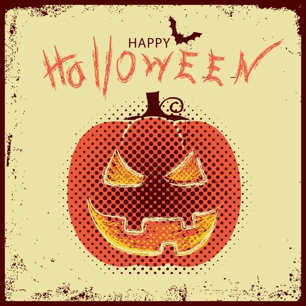 Joyeux Halloween Illustration Vintage Citrouille Avec Visage Effrayant Texte Sur — Image vectorielle