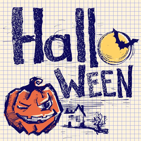 Festa Halloween Poster Zucca Con Viso Spaventoso Luna Notte Illustrazione — Vettoriale Stock