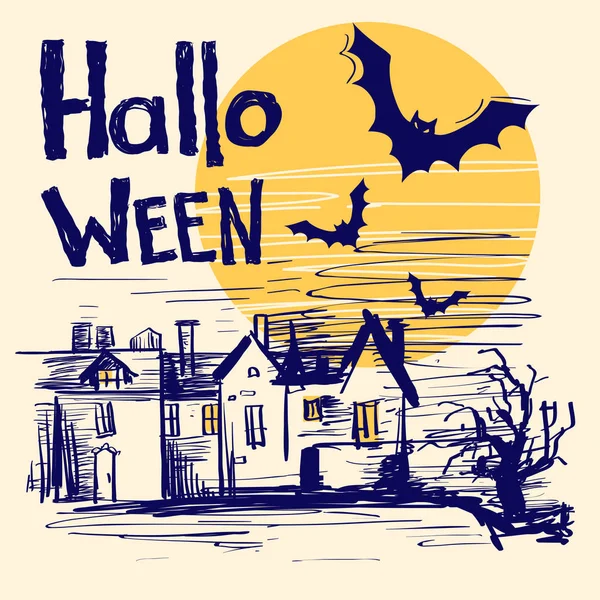 Tarjeta Halloween Ilustración Dibujada Mano Color Vectorial Con Texto — Archivo Imágenes Vectoriales