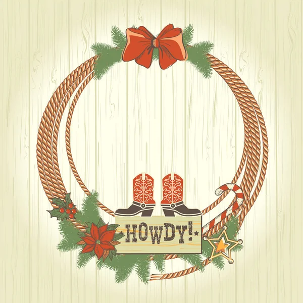 Cowboy Western Christmas Wreath Traditonal American Decorations Vector Illustration — Stock Vector